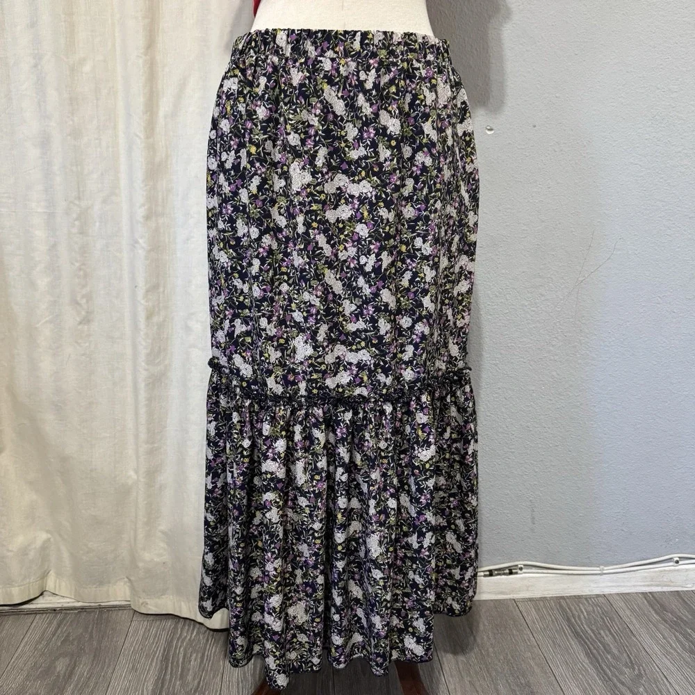 Cottagecore Metrowear Women's Midi Skirt Sz M Floral Lined Tiered Elastic‎ Waist